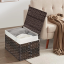 135L Wicker Storage Basket with Lid, Handwoven Large Shelf Basket with Removable Liner, 35.7 Gallon Wicker Basket for Blanket, Storage Trunk with Handle for Closet, Bedroom, Livingroom, Brown