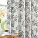 jinchan Floral Curtains Burlap Look Curtain 96 Inch Long Faux Linen Black Flower Patterned Drapes for Living Room Light Filtering Farmhouse Curtain Rod Pocket Window Curtains for Bedroom 2 Panels, Flora Black on Off White