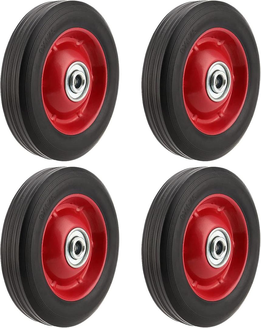 PINGEUI 4 PCS 8 Inch Solid Rubber Tire, Flat Free Solid Rubber Wheels, Hand Truck Replacement Wheels, 1/2-Inch Axle Hole, 220 lbs Max Load-Bearing Capacity