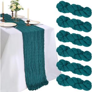 6 Pack 10FT Teal Cheesecloth Table Runner 120 Inch Long Gauze Rustic Boho Cheese Cloth Table Runner Sheer Fabric for Easter Wedding Party Birthday Bridal Baby Shower Spring Home Decor