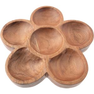 Karma, Acacia Wood Shaped Serving Bowl, Shaped Wooden Compartment Divided, Wood Accent-Plates Divided Dessert Dish Serving Trays Platters, Flower