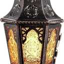 Ramadan Lantern Decorative Indoor & Outdoor, 13.6’’ Vintage Decorative Hanging Lanterns with Chian for Home Porch Patio Decor, Metal Christmas Moroccan Candle Holder Decorations (Amber)