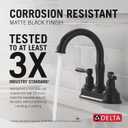 Delta Roe Centerset Matte Black Bathroom Faucet, 4 Inch 3 Hole Bathroom Sink Faucet for Vanity, Push-Pop Drain Assembly, Matte Black 25985LF-BL