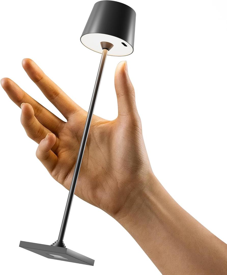 Compact Cordless Table Lamp, Rechargeable LED Night Light, Dual Light Source (RGB Top & Warm Bottom), Touch Control & Timer, Metal Lamp for Bedroom & Kids Room (Black 1pack)