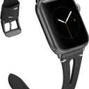 Wearlizer Black Leather Compatible with Apple Watch Bands 38/40/41/42mm for iWatch SE Womens Mens Special Straps Triangle Hole (Black Buckle) for iWatch Series 11 10 9 8 7 6 5 4 3 SE/Ultra 3
