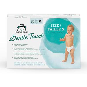Amazon Brand - Mama Bear Gentle Touch Baby Diapers, Size 5, 27+ lb, Leak Protection, 12 Hours Protection, Wetness Indicator, Hypoallergenic, 132 Count (4 packs of 33)