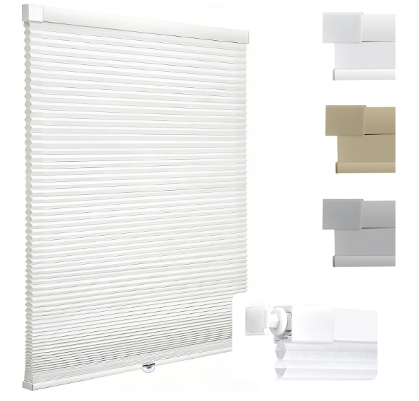 No Drill Cellular Shades Light Filtering Honeycomb Blinds 46Wx72H White
Thermal Insulated & Noise Reducing Blinds for Indoor Window Cordless Cellular Shades for Bedroom, Kitchen, Living Room,Home
