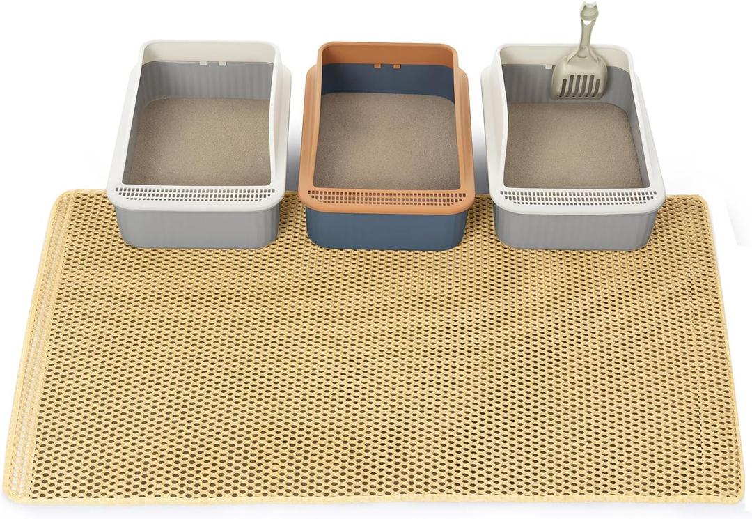 Extra Large Cat Litter Mat, XL 47"x28" Litter Trapping Mat for Cat,Litter Box Matt for indoor, 2 Layer Catcher Rug,Waterproof Urine Proof,Clean Easily,Non-Slip (Khaki)