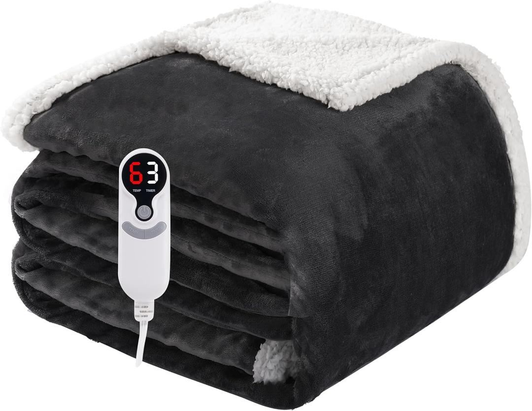Electric Heated Blanket Full Size 72"x84", Soft Flannel with Overheat Protection, 9 Adjustable Heat Settings & 10-Hour Auto-Off Timer, Fast Heating for Winter Comfort, Dark Gray