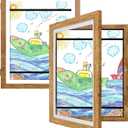 Kids Art Frames 10x12.5 Set of 2 - Front Opening Childrens Picture Frame Changeable, Wood Artwork Display Storage for Wall Mount, Magnetic Door Holds 50 Art Pieces for Drawings, 3D Picture, Crafts, Portfolio, Brown