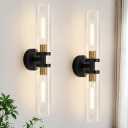 Indoi Hardwired Wall Sconces Set of Two, 22" Black and Gold Bathroom Sconces with Clear Glass, Modern Sconces Wall Decor Set of 2 Wall Light fixtures for Bathroom Mirror Living Room Hallway Bedroom