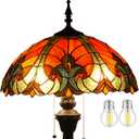 WERFACTORY Tiffany Floor Lamp Red Brown Liaison Stained Glass Standing Reading Light 16X16X64 Inches Antique Pole Corner Lamp Decor Bedroom Living Room Home Office S160R Series