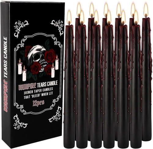 Amazon.com: 12PCS 10-Inch Black Bleeding Taper Candles,Vampire Tears Taper Candles- Unscented Ideal for Halloween, Christmas, Rituals, and Themed Party Decor : Home & Kitchen