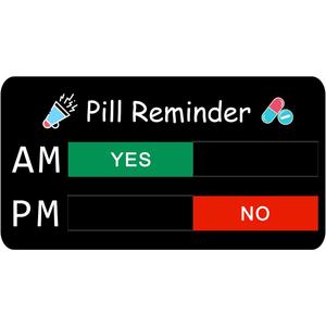 Pill Reminder, Pill Reminder Magnet, Pill Tracker AM PM, Acrylic Reminder Slider for Fridge, Magnetic and Adhesive Sticker Option-6 x 3 inches, Black