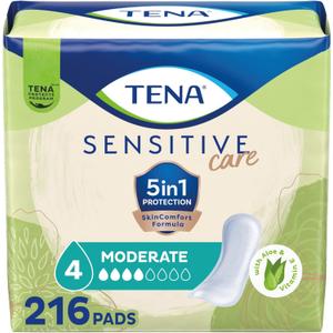 TENA Sensitive Care Incontinence Pads, Bladder Control & Postpartum for Women, Moderate Absorbency, Long, 216 Count (Regular)