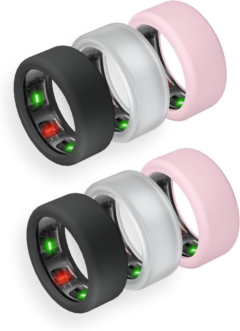 Silicone Ring Case for Oura Ring Gen 3/4 - Elastic Protector, Patent Protected (2 Black + 2 Clear + 2 Pink, M for 11-13 Size)