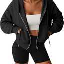 Hilinker Womens Cropped Zip Up Hoodie Drawstring Long Sleeve Crop Hooded Jacket with Pocket Size XL