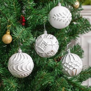 3.15" White Silver Christmas Ornaments Set, 16 Pcs Vintage Rustic Farmhouse Shatterproof Distressed Ball Decorations for Antique Xmas Tree Holiday Decor