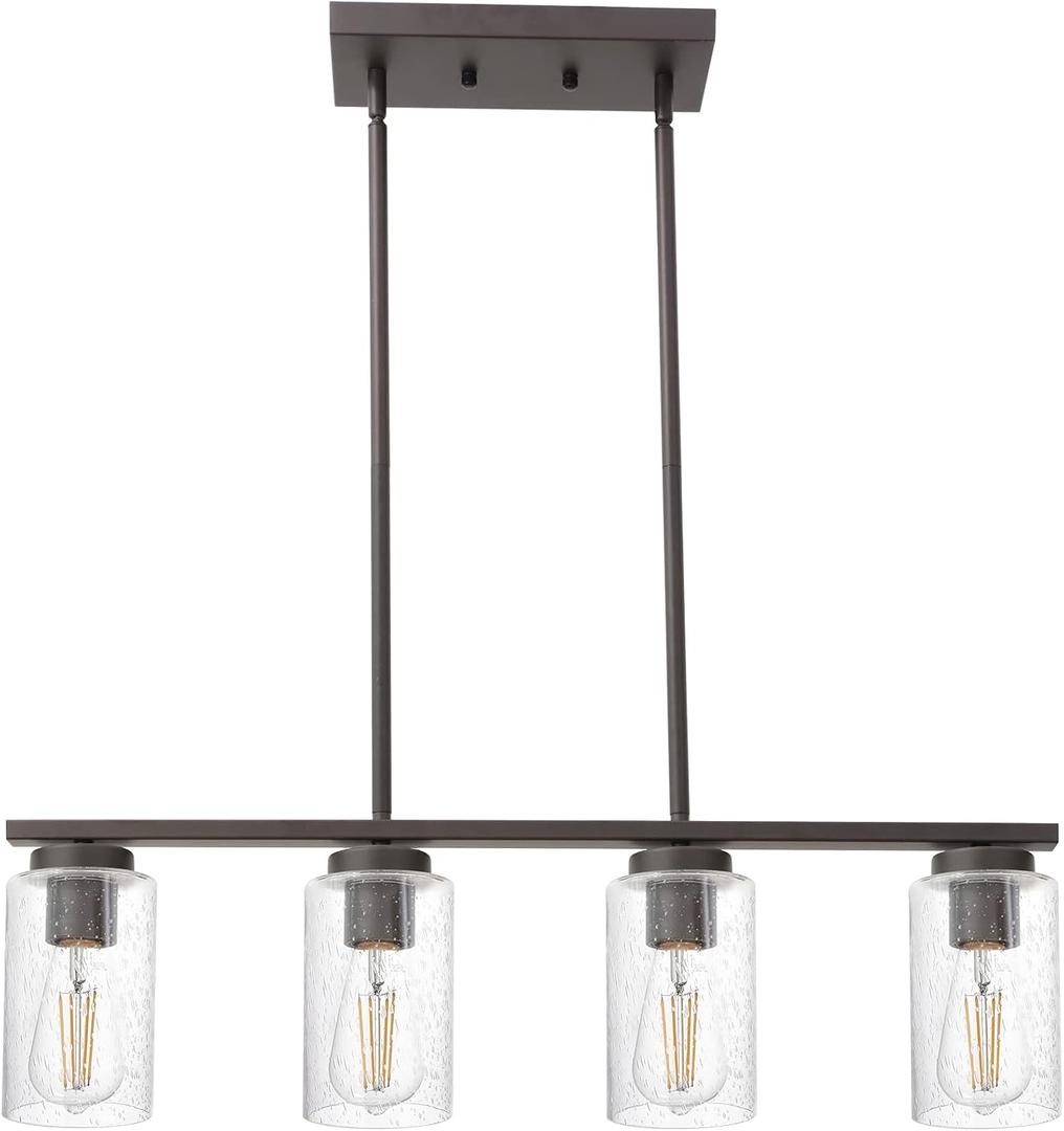 TODOLUZ Farmhouse Dining Room Chandelier in Oil Rubbed Bronze, 4-Lights Vintage Island Light with Seeded Glass Shade for Kitchen Living Room