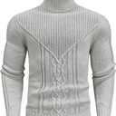 SAVKOOV Men's Turtleneck Sweater Cable Knitted Pullover Sweater (Gray, S)