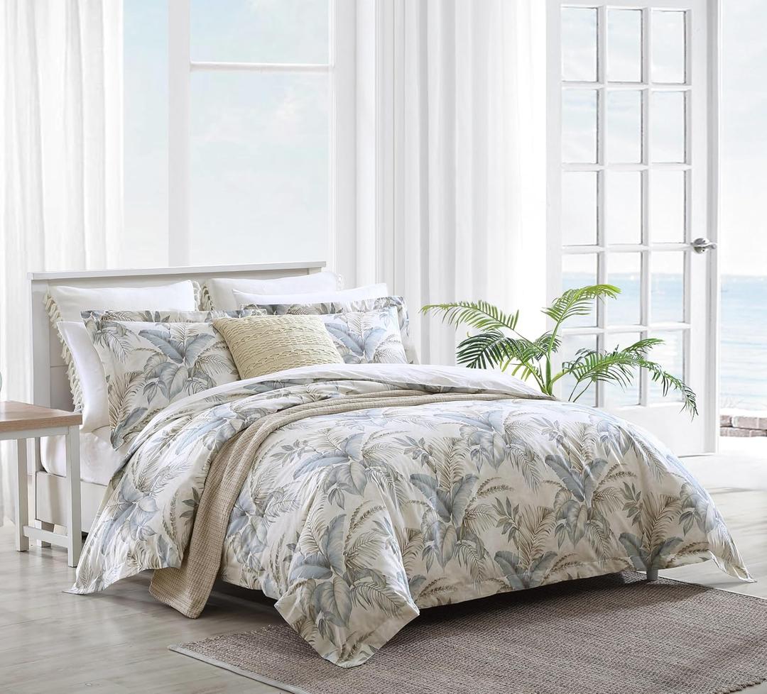 Tommy Bahama - King Comforter Set, Reversible Cotton Bedding with Matching Shams, Super Soft Bedding Set (Bakers Bluff Blue, King) (Off White/Blue/Grey)