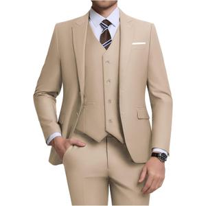 Men's 3 Piece Slim Fit Suit Set, Two Button Blazer Solid Jacket Vest Pants Wedding Business Suit (5X-Large, Champagne)