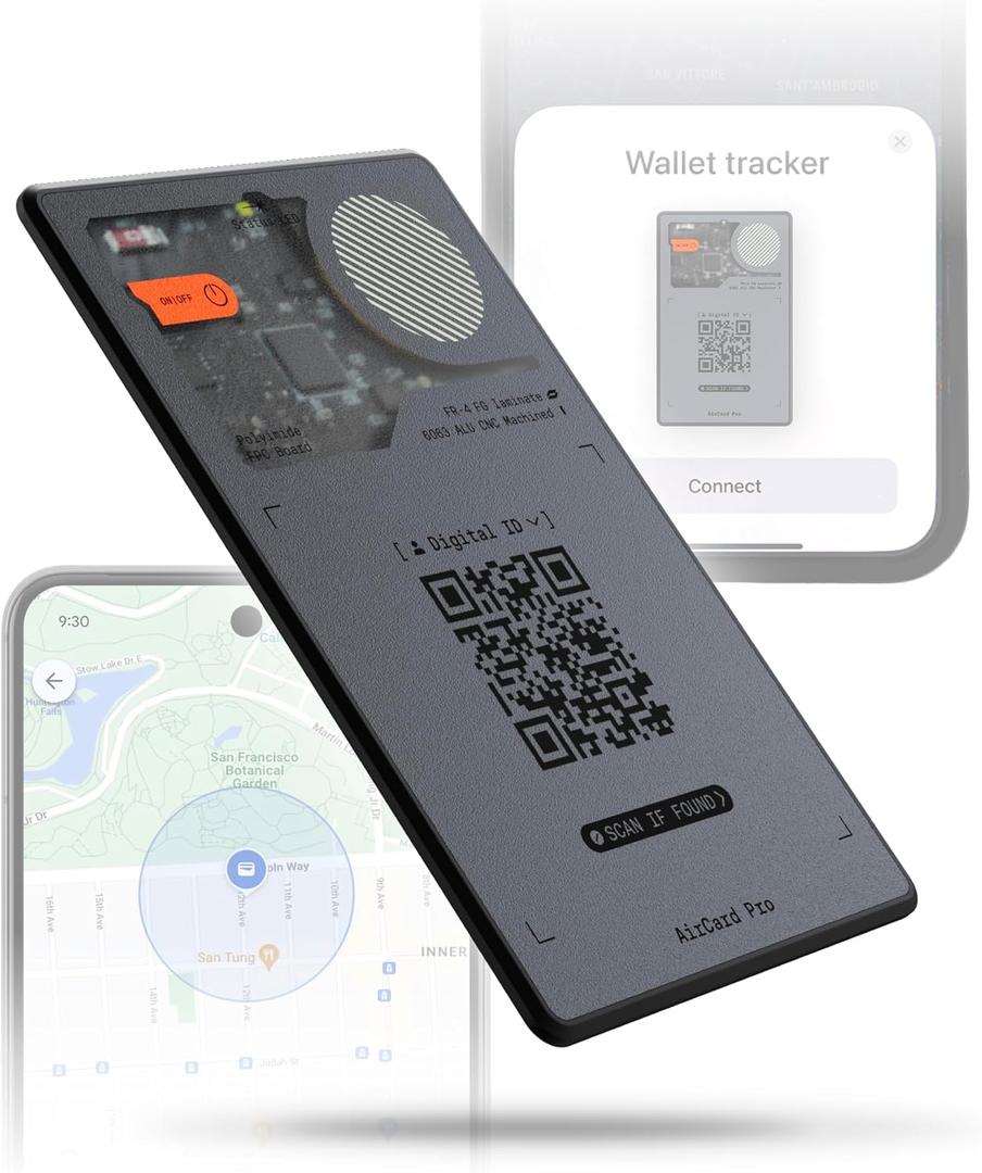 Rolling Square AirCard Pro Dual - Bluetooth Wallet Tracker - Compatibile with Both Apple iOS Find My and Google Android Find Hub Wireless Charging, Anti-Loss Card Smart Locator, Gray