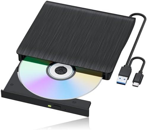 LLMHHKYK External Blu-ray Drive, Portable Blu-ray Player & CD DVD Burner – USB 3.0 & Type-C BD/DVD/CD Reader, Plug and Play, Lightweight for Windows/Mac/Linux (2 in 1)