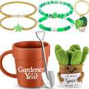 5 Pcs Funny Gardener Gifts for Women Gardener of the Year Coffee Mug Crochet Succulent Bracelet Keychain Christmas Gifts for Men Women Mom Birthday Present