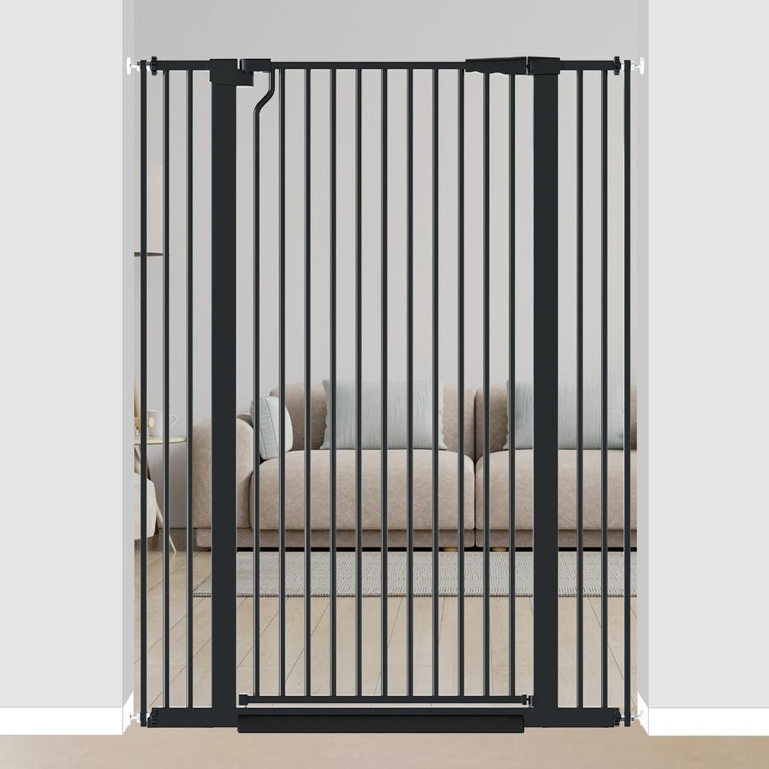 51.18" Extra Tall Pet Gate for Cats Dogs-29.6"-40.5" Extra Wide Baby Cat Gate for Stairs and Doorways-1.37" Ultra Narrow Spacing Dog Gate Dog Door with One-Handed Operation(29.6"-40.5") (Black)