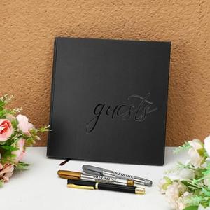 Engrowtic Black Page Guest Book for Wedding Reception Graduation, 7.87 x 7.87 Inches Signature Album Scrapbook Funeral Sign in Book with Gold Silver and Black Gel Pens, 72 Sheets