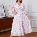 EYWOL Wedding Guest Dress Plus Size Ruffle Bell Sleeve V Neck A Line Flowy Empire Waist Maxi Dresses with Slit (Purple, L)