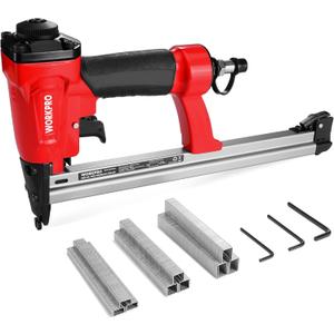WORKPRO Pneumatic 20 Gauge Staple Gun, Oil-Free T50 Upholstery Stapler with 1260pcs 1/4" to 5/8" Staples, Extended Magazine, 200-count Staple Capacity, for Carpentry, Woodworking and DIY Projects