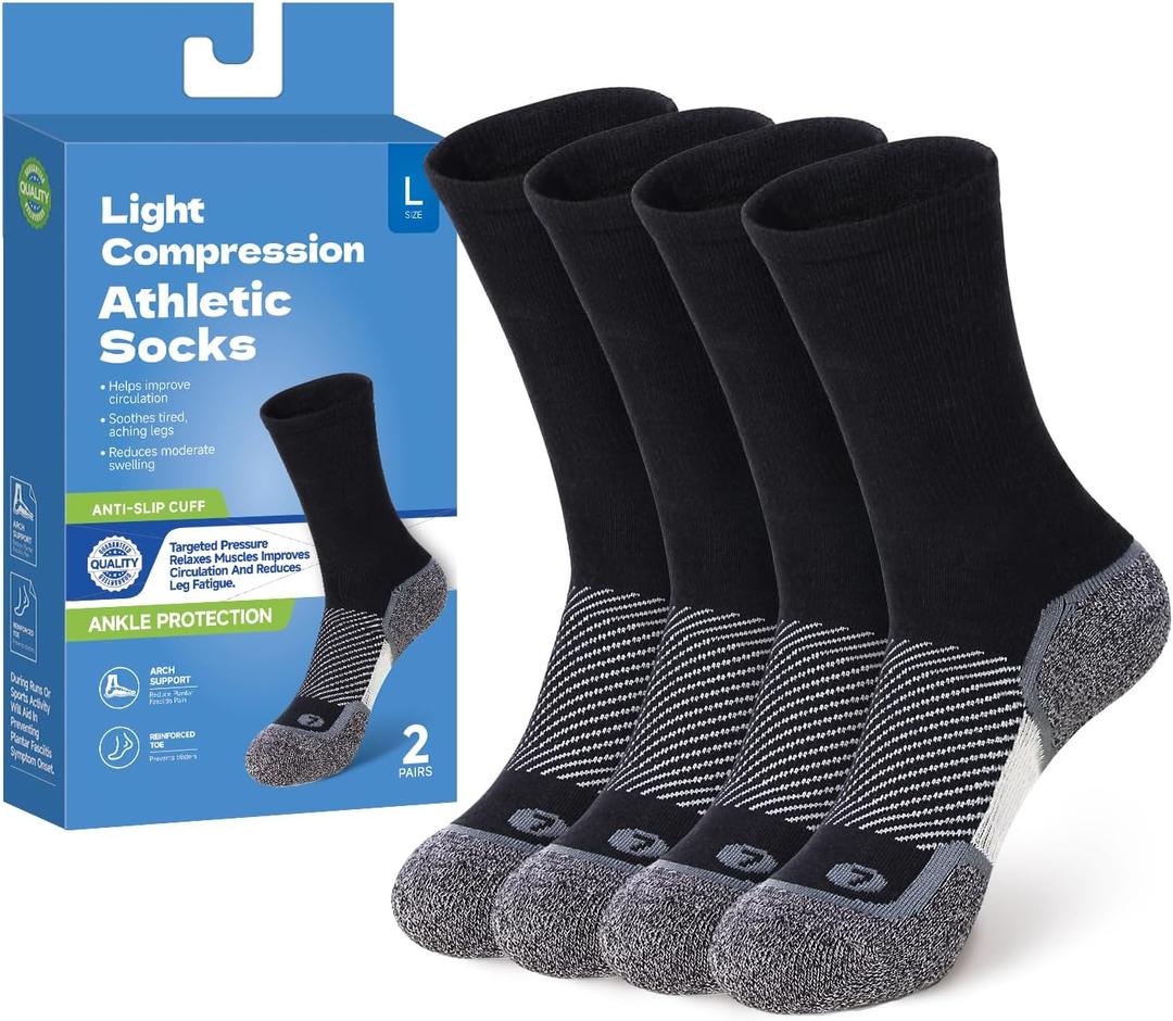 Athletic Socks for Women and Men (2 Pairs) Sport Running Crew Socks - Moisture Wicking Sock for Hiking, Cycling, Gym (Black, L)