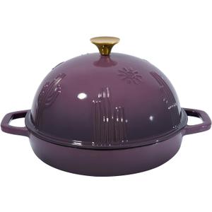 Flavehc Bread Oven Cast Iron Bread Dutch Oven with Cloche Lid for Bread Baking Magenta Enameled Cast Iron Bread Oven with Dome Lid for Sourdough, 9.8 Inches