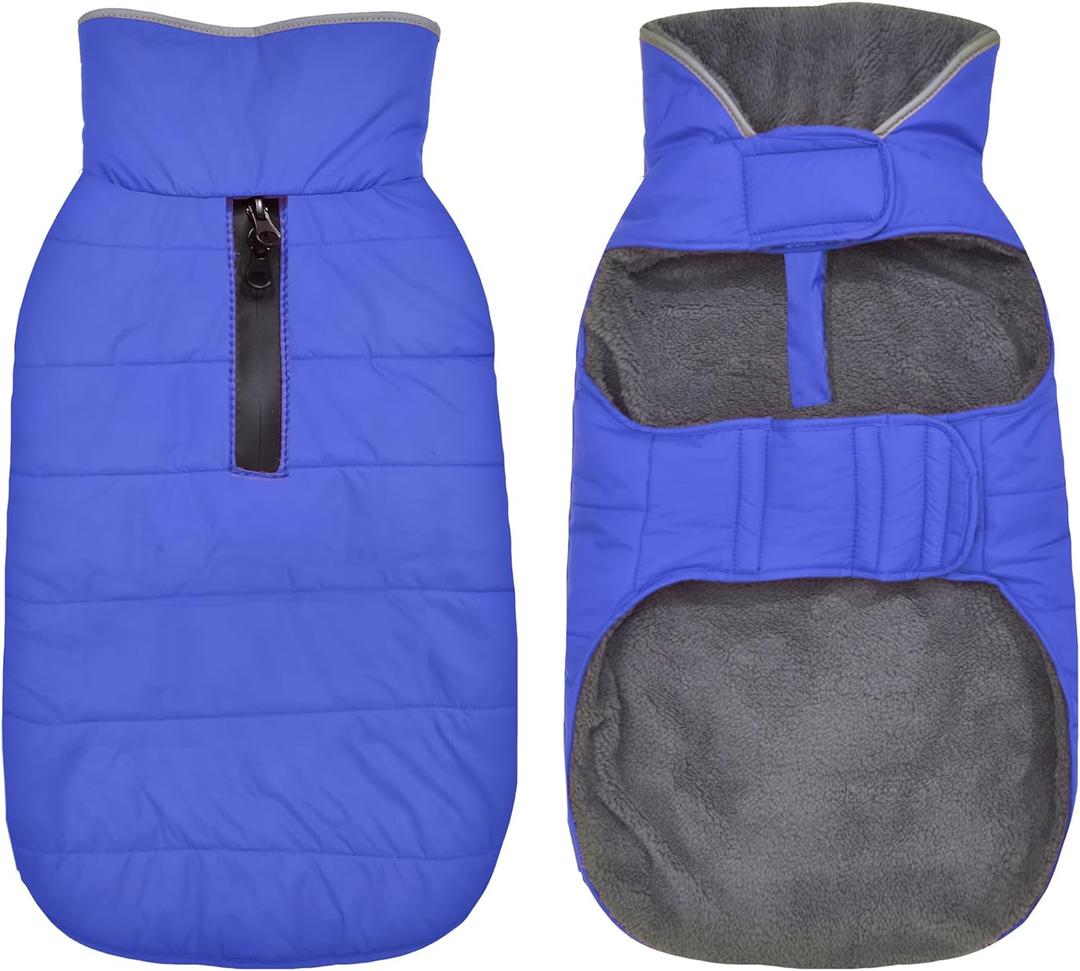 Petglad Dog Winter Coat, Waterproof Dog Jacket with Leash Hole, Reflective Adjustable Pet Snow Vest, Warm Fleece Sweater for Small Medium Large Dogs - Blue, L (L(Chest Girth:20.1-26.8"))