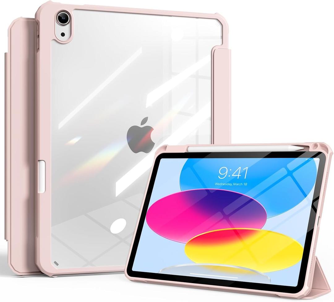 Aoub Clear Case for iPad Air 11-inch M4/M3/M2 2026/2025/2024, iPad Air 5th 4th Gen 2022 2020 10.9 inch Case with Pencil Holder, Auto Wake/Sleep, Shockproof Slim Cover with Transparent Back, Pink