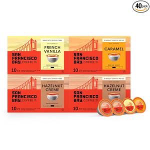 San Francisco Bay K-Cup Coffee Pods Flavored Variety Pack (40 ct), Includes Hazelnut Crème, Caramel, & French Vanilla, Commercially Compostable Single-Serve Flavored Coffee Pods (Best Before Jul 23, 2026)