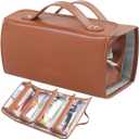 Travel Makeup Organizer Bag, Waterproof Cosmetic Bags for Women, Large Capacity Cosmetic Travel Bag with 4 Detachable Removable Zipper Clear TPU Pouches (Brown), 9.4"L x 4.7"W x 4.7"H