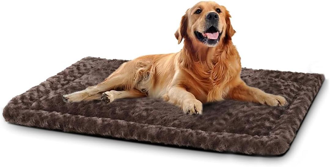 Washable Dog Bed Mat Dog Crate Pad Soft Fluffy Pet Kennel Beds Dog Sleeping Mattress for Large Jumbo Medium Small Dogs, 41 x 27 Inch, Brown