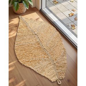 DEXI Jute Door Mat Inside Entryway Braided Woven, 20x32 Front Entrance Doormat Inside Leaf Shaped, Welcome Natural Fiber Entry Mats Farmhouse Home Decor, Beige