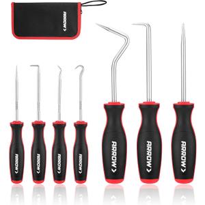 ARROW 7-Piece Hook and Pick Set with Storage Bag, Long & Mini Precision Pick Tool Set for Automotive Mechanic, O-Ring Removal Tool, Oil Seal, Gasket Puller, Hose Puller Picks