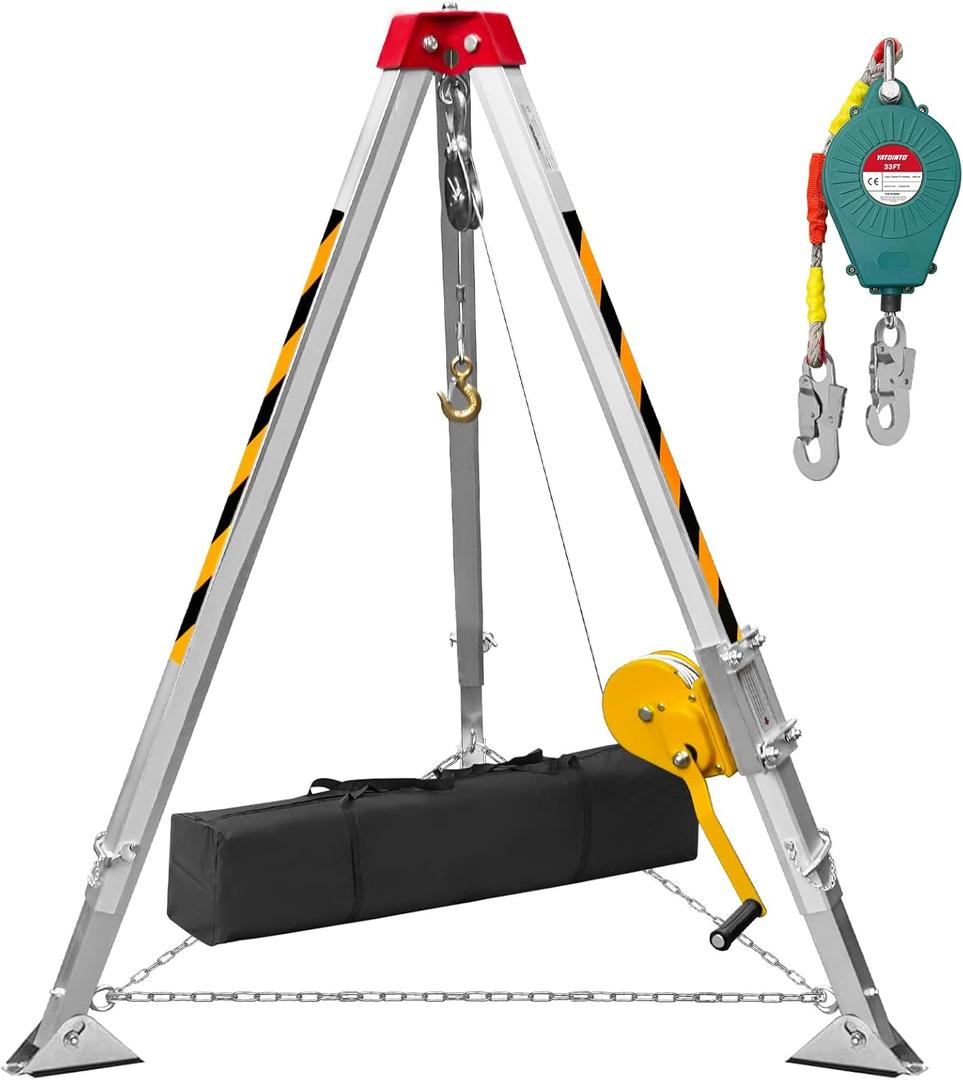 Confined Space Tripod Kit,1200 lbs Lifting Winch,Confined Space Rescue Tripod with 4.4' to 7' Legs and 98' Cable,Traditional Confined Spaces with 32.8' Protection and Storage Bag