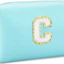 Gifts for Girls Initial Makeup Bag Personalized Cosmetic Bag with Zipper Cute Travel Toiletry Bag Waterproof PU Preppy Makeup Pouch Birthday Gift for Teen Girls Women(Blue C)