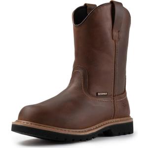 SUREWAY 10in Mens Soft/Steel Toe Waterproof Wellington Work Boot,Heavy Duty Pull On Leather Work Boots,Goodyear Welted,Full Grain Leather,Industrial Safety boot Classic Cowboy Boot,EH Rated (12, Waterproof Soft Toe Brown)