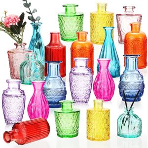 20 Pcs Bud Vases Bulk Colored Small Vintage Glass Vases for Centerpieces Mini Flower Bottles for Wedding Home Table Decoration Floral Arrangements (Many Colors)