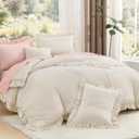 Litanika Comforter Twin Size Set Beige, 2 Pieces Ruffle Lightweight Bedding Comforter Set, Fluffy Bed Set (66x90In Comforter, 1 Pillowcase)