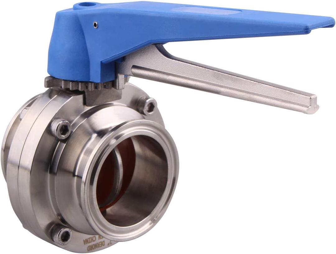 DERNORD Butterfly Valve with Blue Trigger Handle Stainless Steel 304 Tri Clamp Clover (2inch Tri Clamp Butterfly Valve)