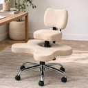 Cross Legged Office Chair with Wheels - Winter Linen, Meditation | Chair with Back Support, Adjustable Height Design, For Yoga or Criss-Cross Lounging, Ergonomic Kneeling Desk Seat
