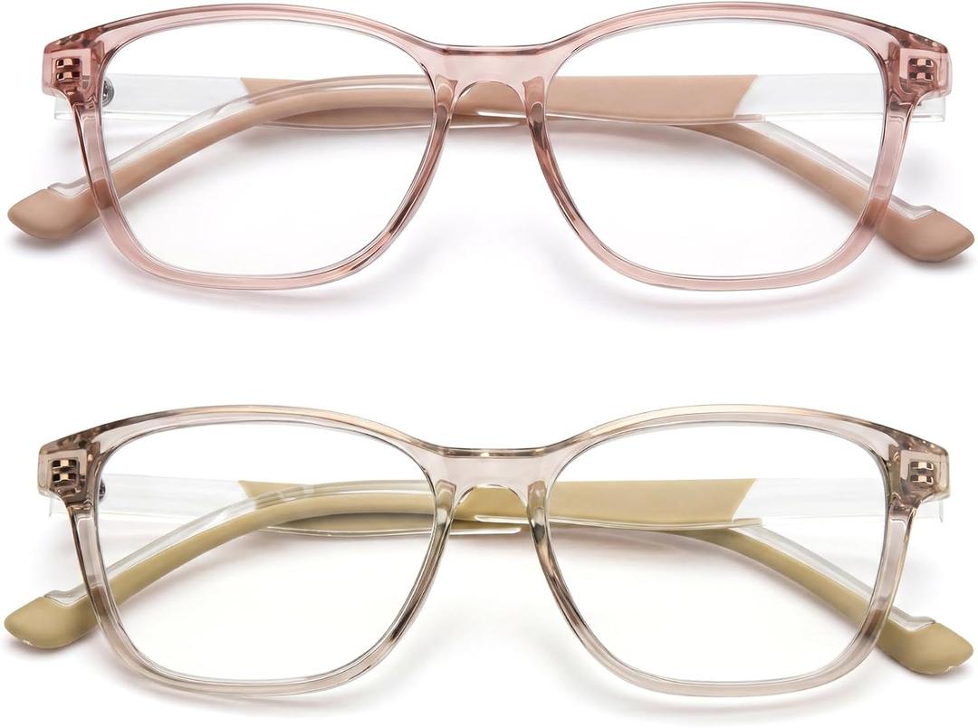SKYOAK 2 Pack Trendy Progressive Multifocus Reading Glasses for Women, TR90 Lightweight Multifocal Readers with Flexible Temples, No-line Anti Blue Light Computer Eyeglasses (Pink & Off White, 2.0x)